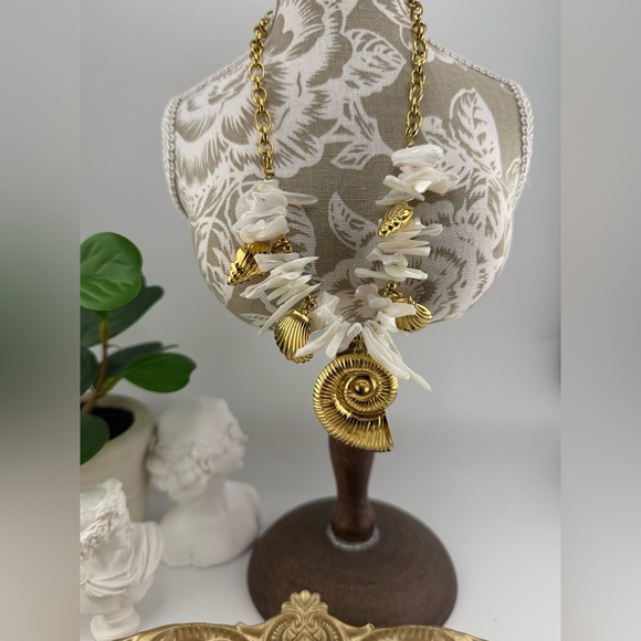 Seashell Statement Necklace – Stainless Steel PVD Gold Plated with Resin Accents - Picture 7 of 12
